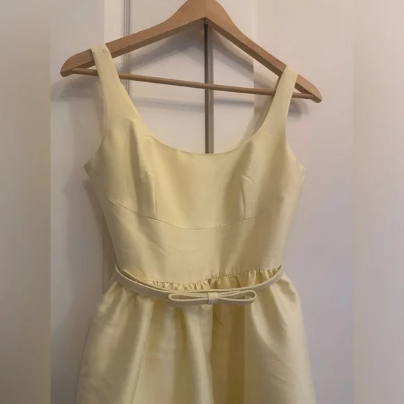 NEW Self-Portrait Light Yellow Taffeta Midi Belted Dress | size UK 6 / US 2 - Picture 6 of 12